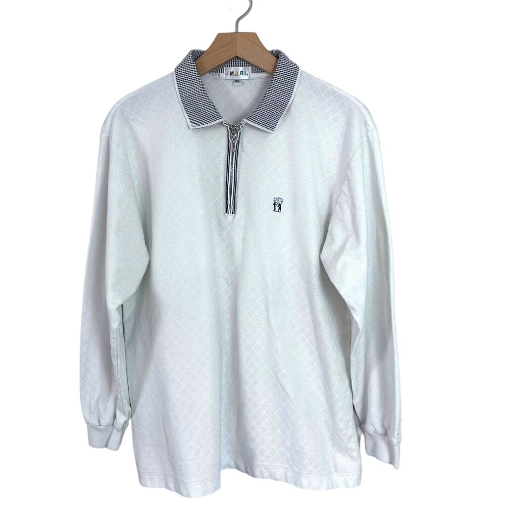 Imari Japanese Polo Shirt S/M Long Sleeve Quarter Zip Front Y2K Preppy Retro